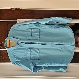 Exofficio Woman’s Button-Up M Sky Blue Nylon/Poly Vented Back Velcro Pockets